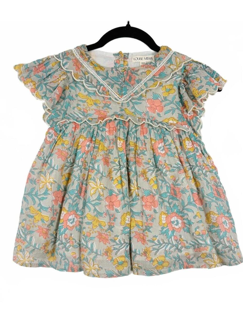 Louise Misha Siloe Dress Blue‎ Summer Meadow Floral Organic Cotton Girls 18 Mos